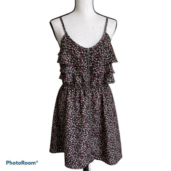 Ruffled Top Mini Dress with Front Zipper, Size SM - Picture 1 of 11